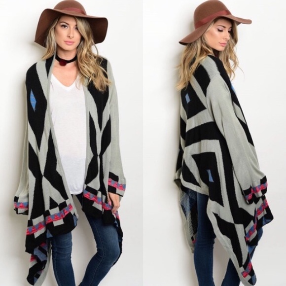 Sweaters - Bold Pattern Waterfall Front Chunky Knit Cardigan